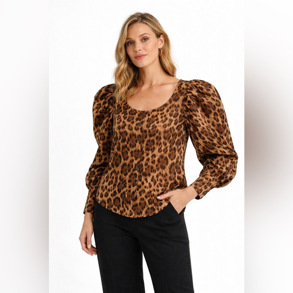 Impulsive Leopard Print Women's Puff Sleeve Blouse Size Large - Picture 1 of 10